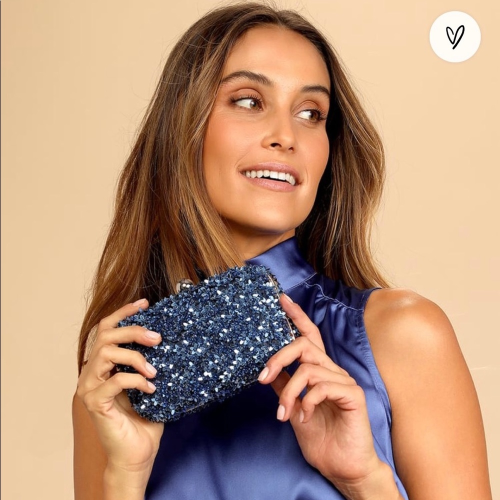 Lulus Stunning Statement Blue Floral Sequin Box Clutch